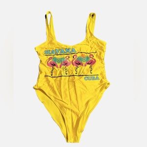 4/$20 F21 Yellow Scoop Neck Cheeky One-piece Swimsuit small